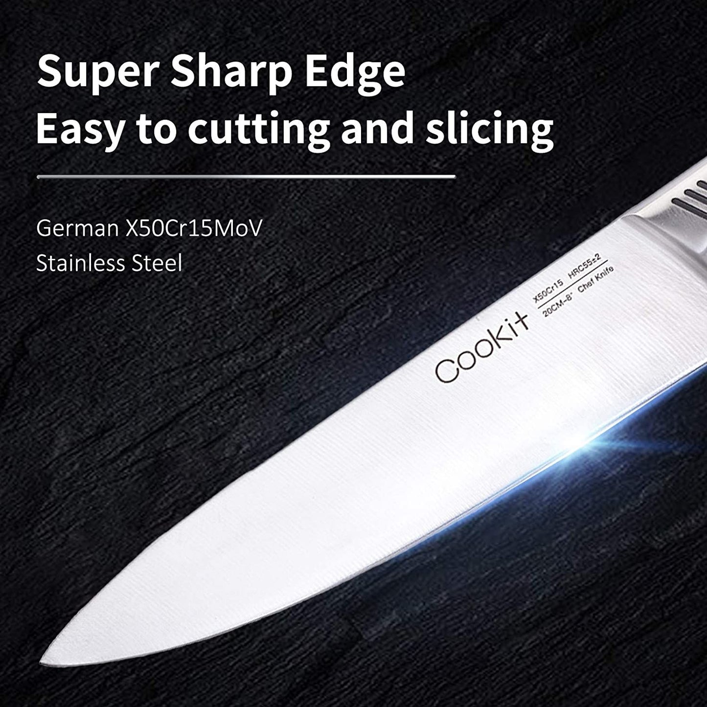 Kitchen Knife Set, Cookit 15 Pieces Knife Set with Block Manual Sharpener, Stainless Steel Hollow Handle