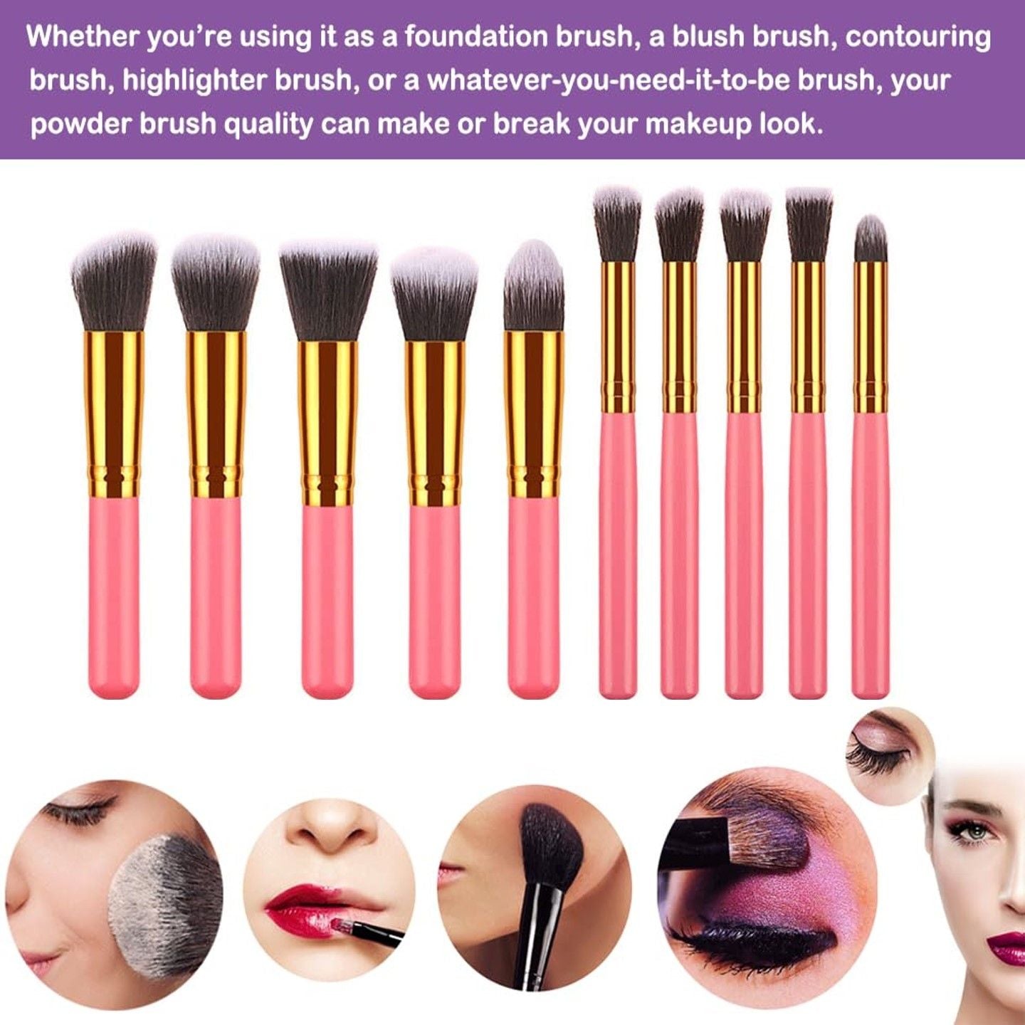 10 pcs High - End Makeup brush (Pink/Gold) with bag