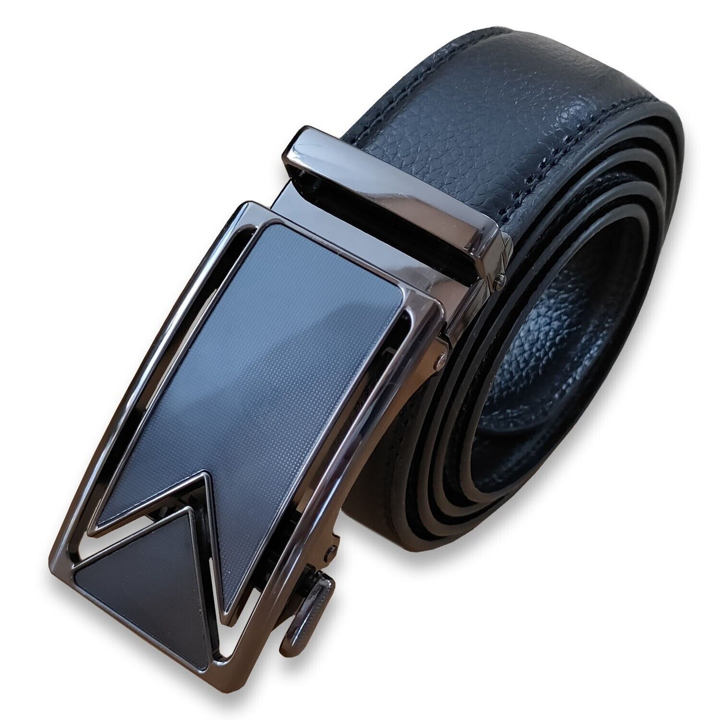 Adjustable Men's Leather Belt with Ratcheting Slide buckle