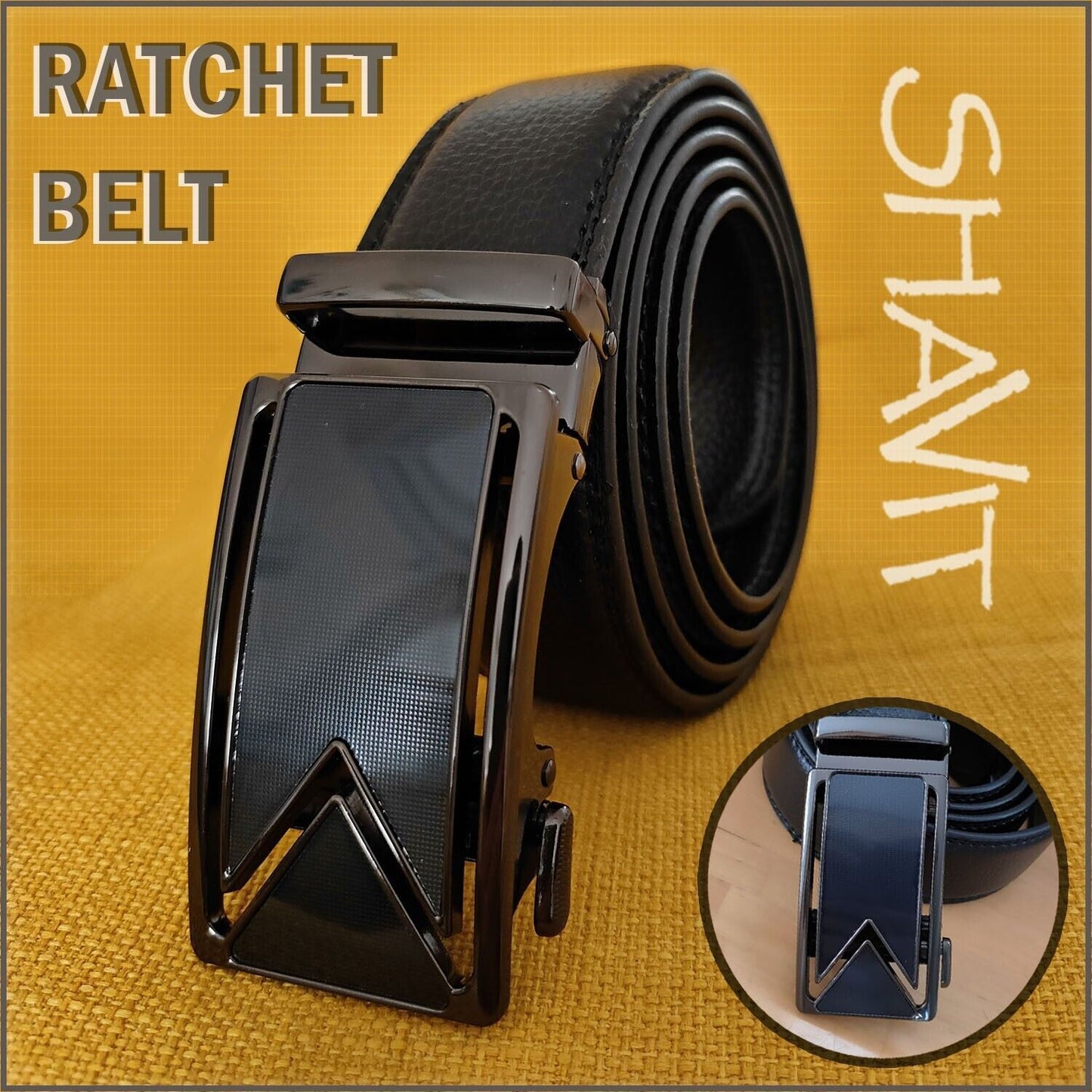 Adjustable Men's Leather Belt with Ratcheting Slide buckle
