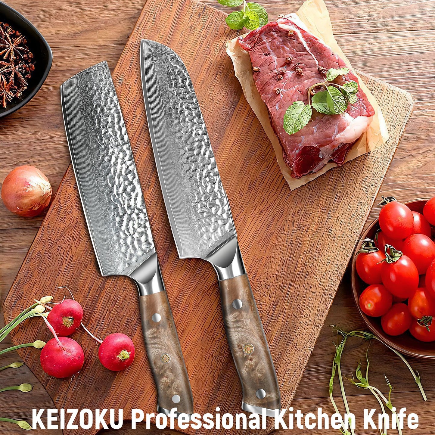 Damascus Chef Knife, Japanese Kitchen Knives Set With Full Tang G10 Handle