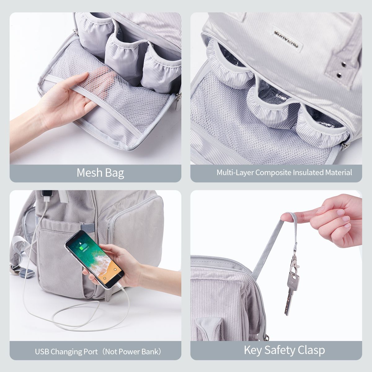 Velvet Stitching Diaper Bag Backpack
