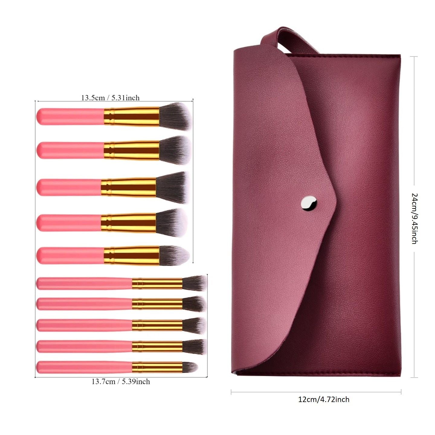 10 pcs High - End Makeup brush (Pink/Gold) with bag