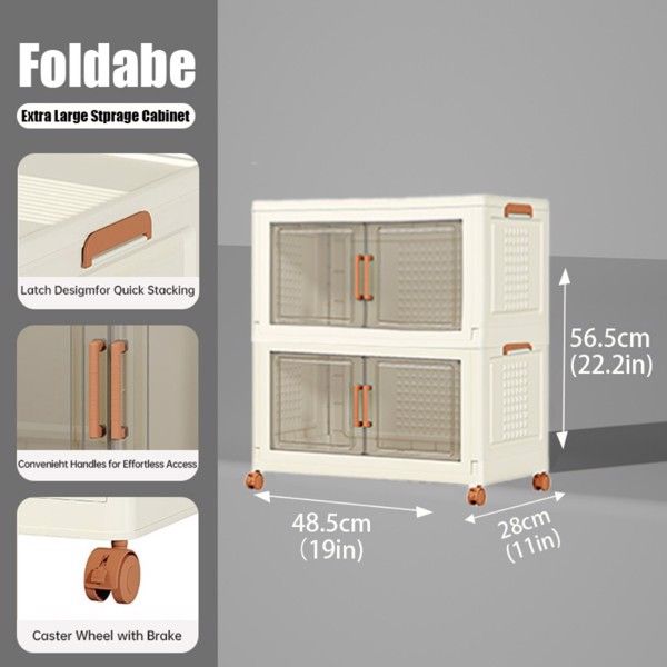 1 Piece Two Tier Folding Organizer with Lid and Door on Wheels