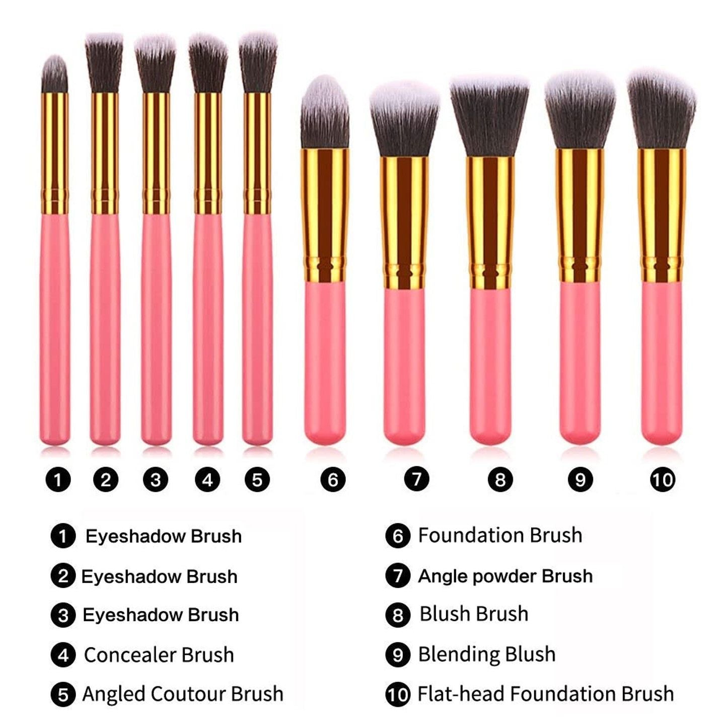 10 pcs High - End Makeup brush (Pink/Gold) with bag