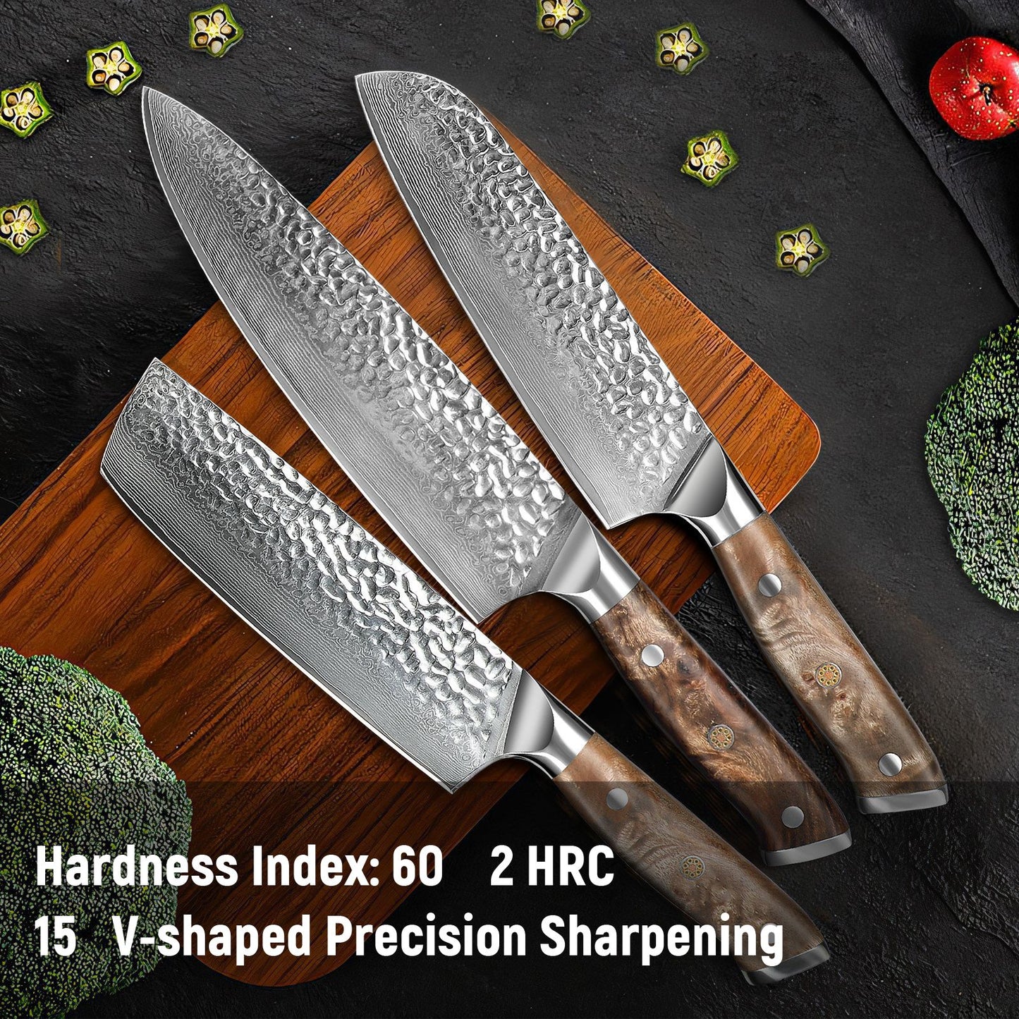 Damascus Chef Knife, Japanese Kitchen Knives Set With Full Tang G10 Handle