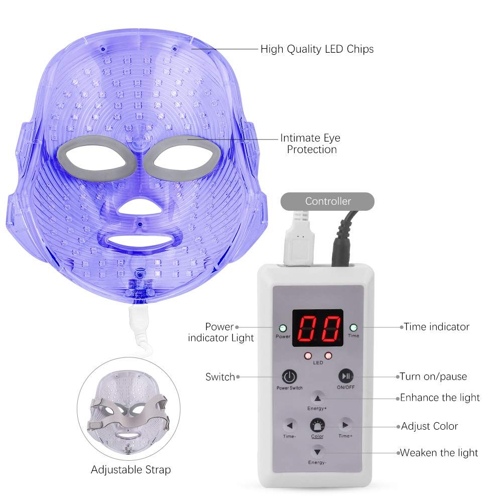 Light Therapy LED Face Mask, 7 Color 149 LEDs Photon Face Mask
