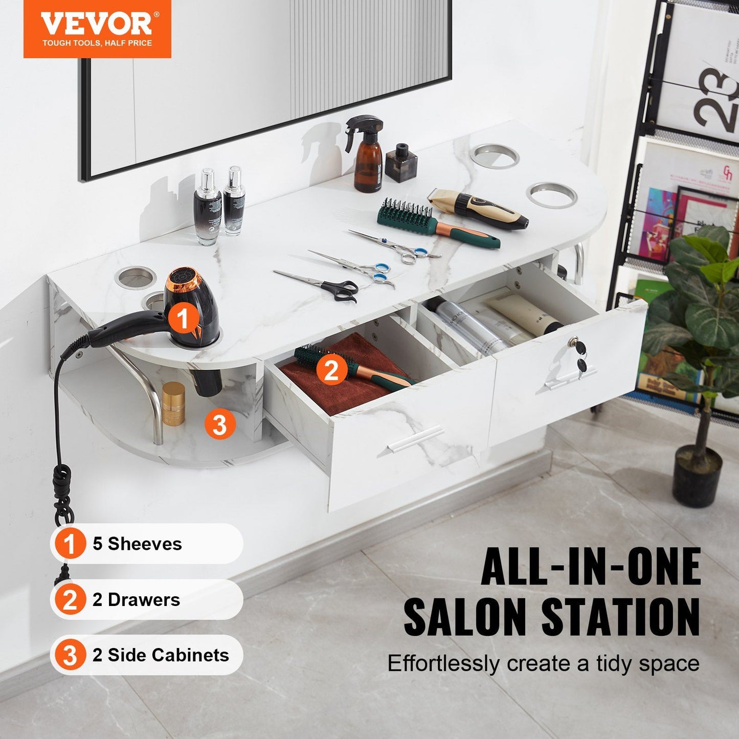 Wall Mount Styling Station, Marble White