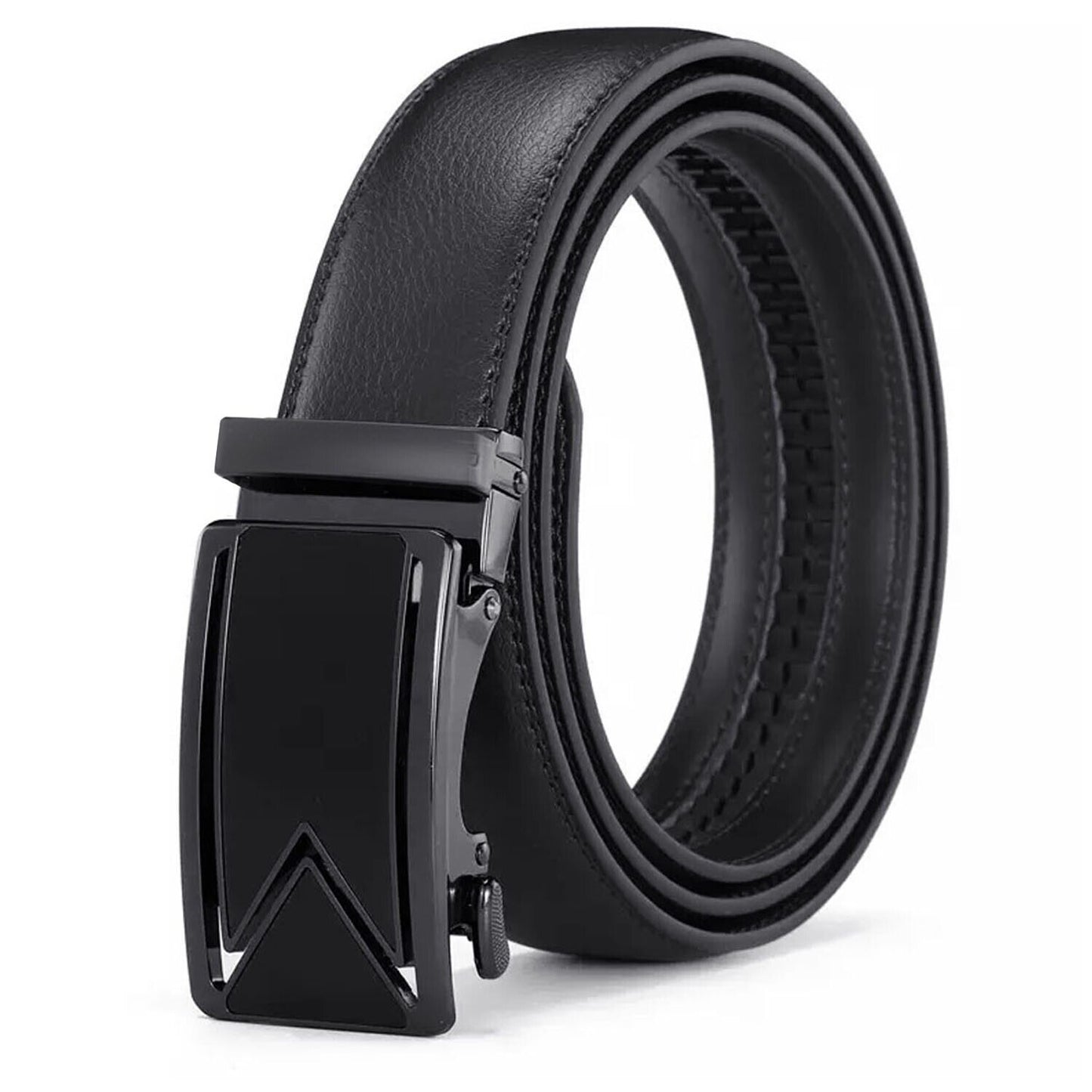 Adjustable Men's Leather Belt with Ratcheting Slide buckle