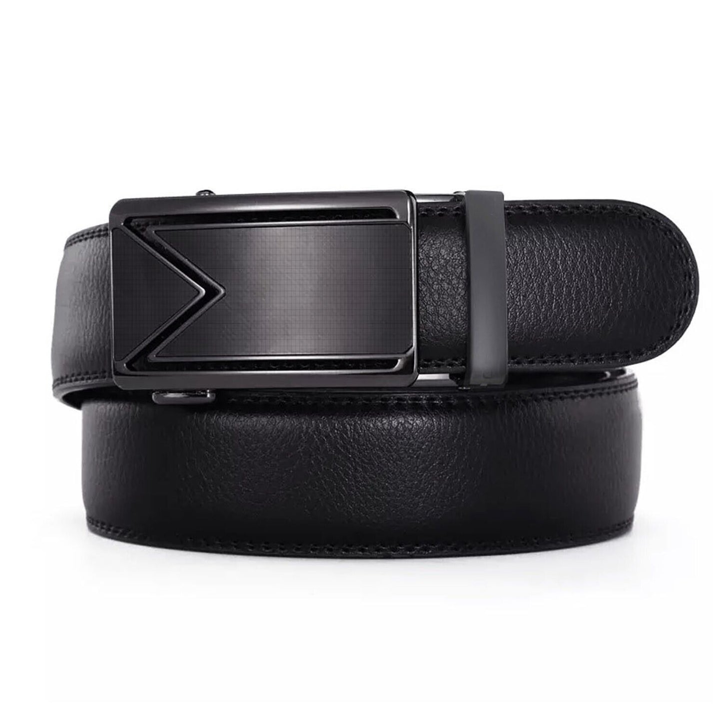 Adjustable Men's Leather Belt with Ratcheting Slide buckle