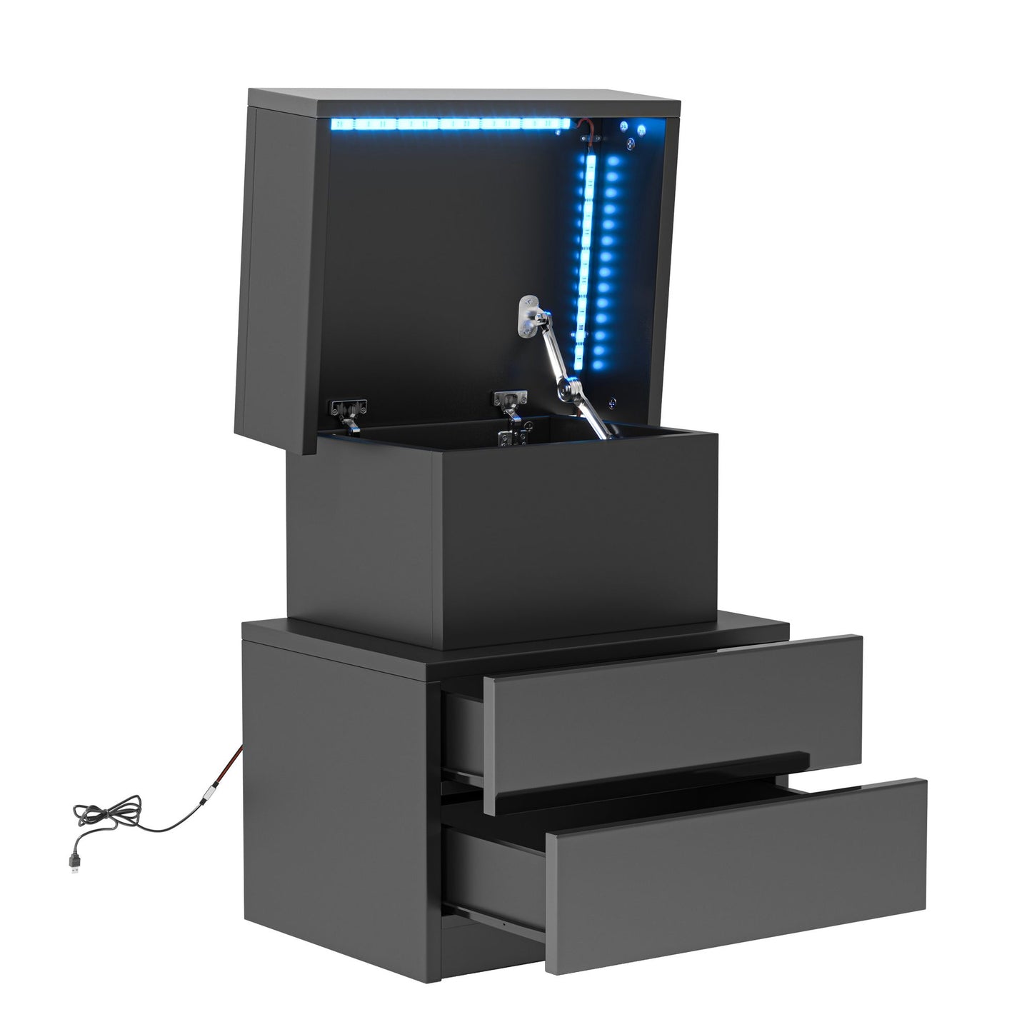 NEW LED Nightstand Modern Black Nightstand with Led Lights