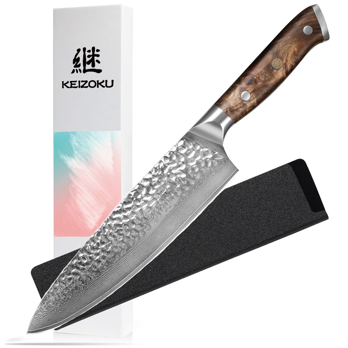 Damascus Chef Knife, Japanese Kitchen Knives Set With Full Tang G10 Handle