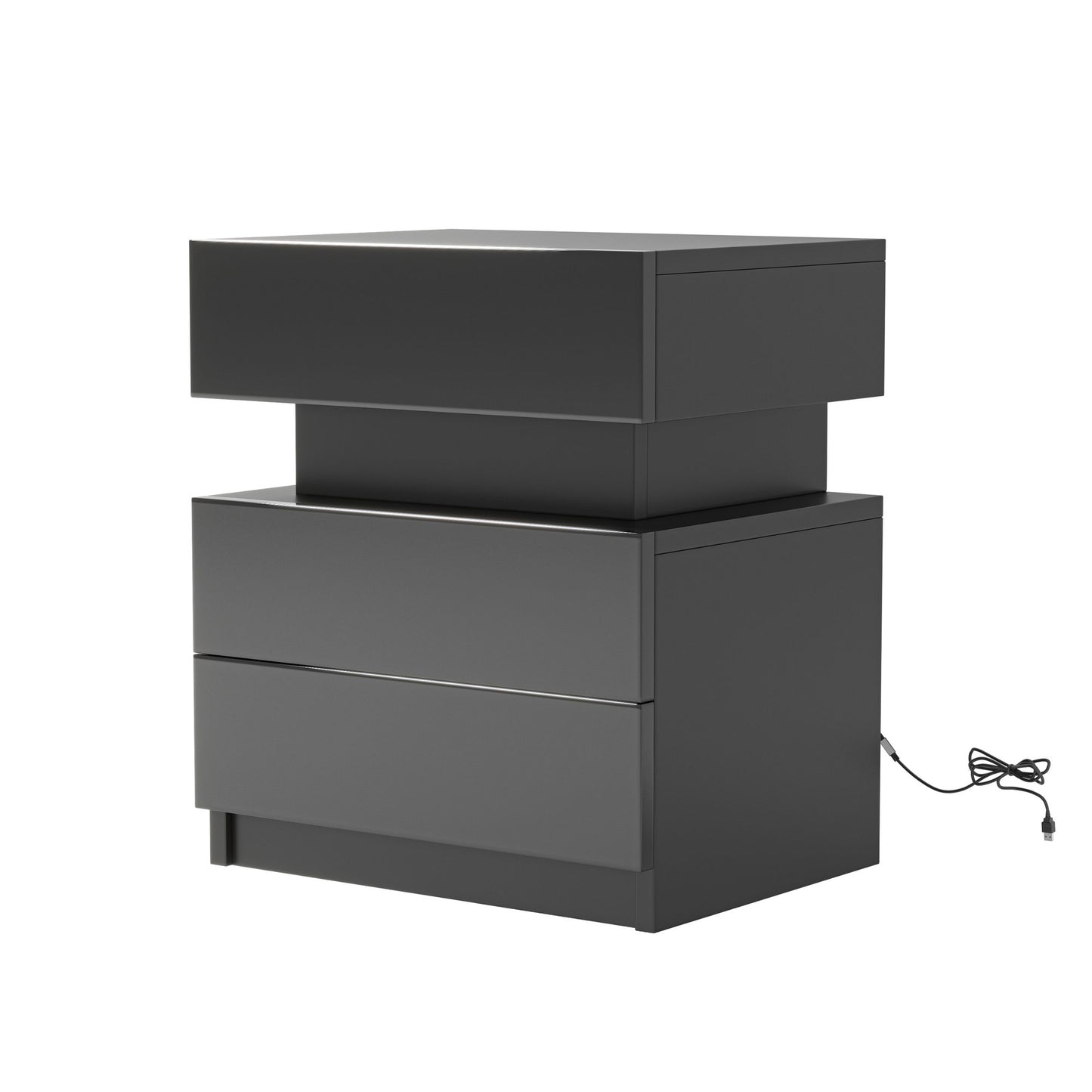 NEW LED Nightstand Modern Black Nightstand with Led Lights