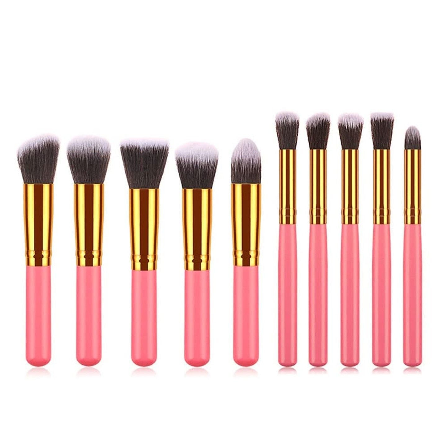 10 pcs High - End Makeup brush (Pink/Gold) with bag