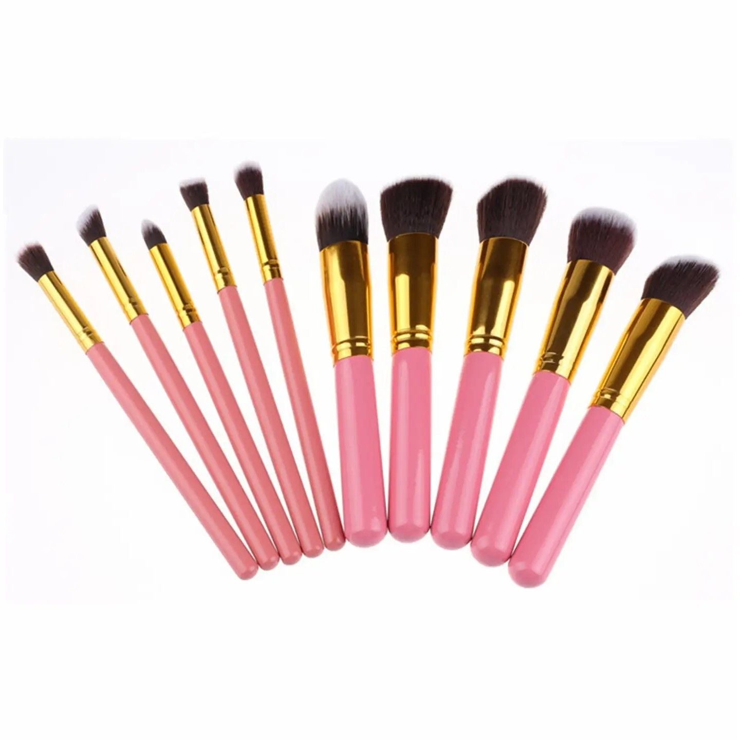 10 pcs High - End Makeup brush (Pink/Gold) with bag
