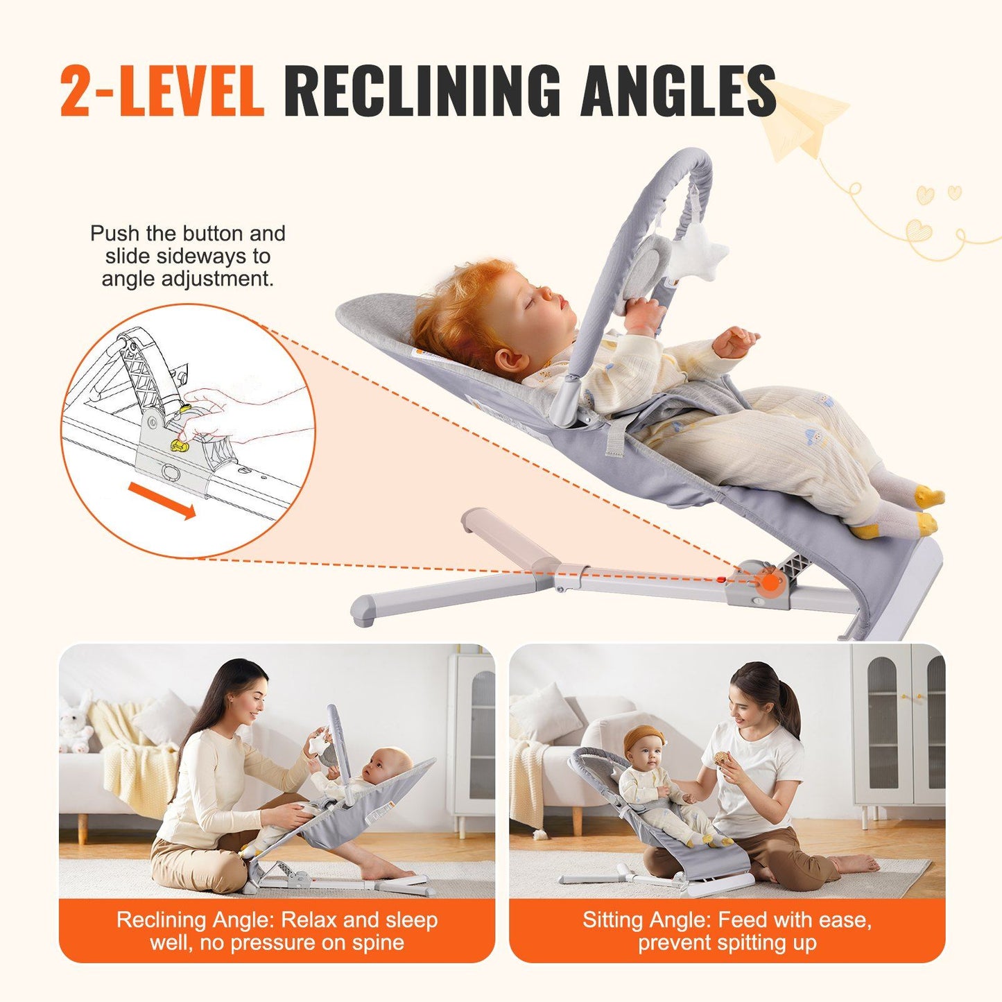 Folding Baby Bouncer Chair for Babies 0-9 Months with Toy Bar