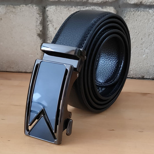 Adjustable Men's Leather Belt with Ratcheting Slide buckle