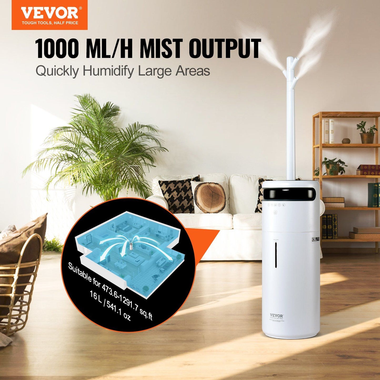 1291 sq ft, 16L Tank Humidifier for Home or Large Room