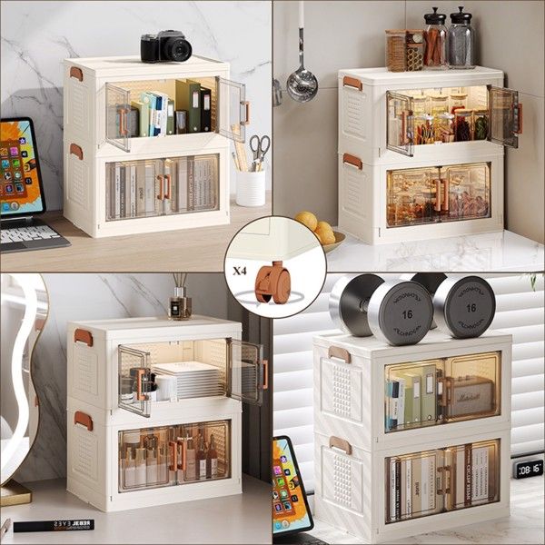 1 Piece Two Tier Folding Organizer with Lid and Door on Wheels