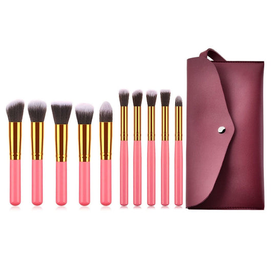 10 pcs High - End Makeup brush (Pink/Gold) with bag