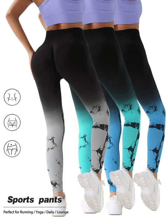 3-Pack Women's Tie Dye Gradient Color Sports Leggings