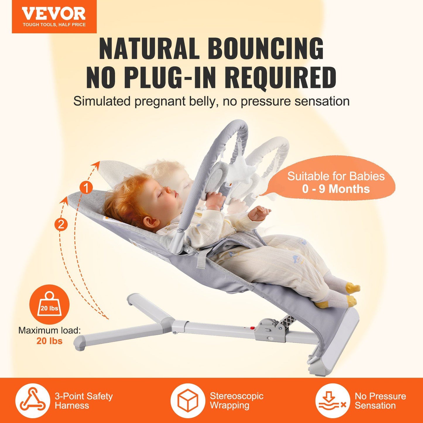 Folding Baby Bouncer Chair for Babies 0-9 Months with Toy Bar
